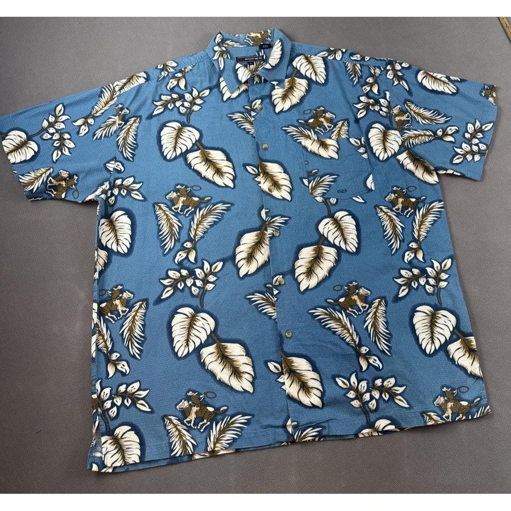 Roper Cowboy Hawaiian Shirt Men's XL Western Tropical 100% Cotton